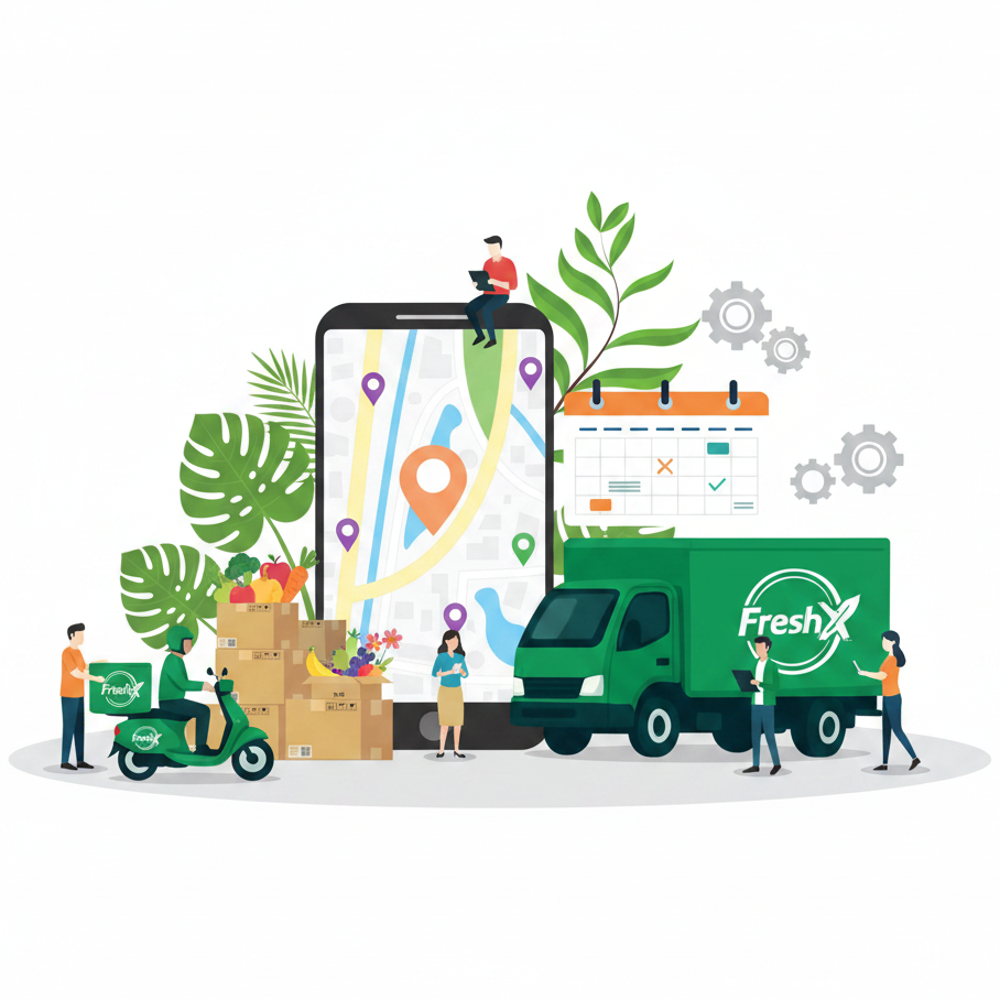 FreshX Delivery Scene with Original Truck and Motorbike